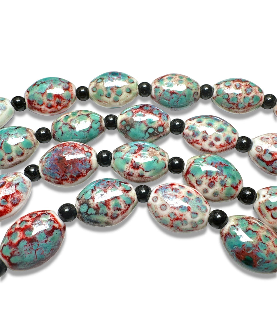 Red-Turquoise Oval Ceramic Strand, 18mm