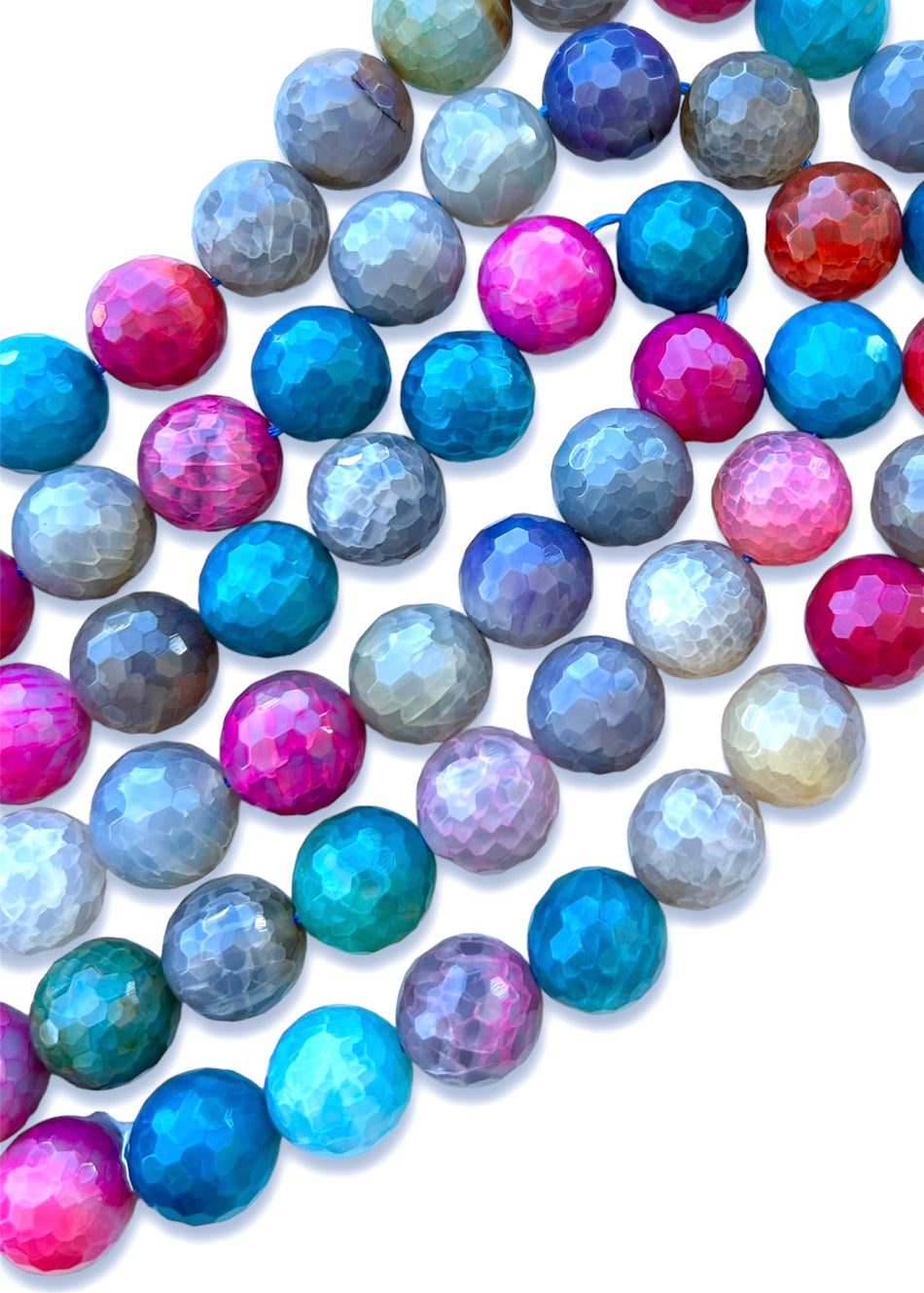 Faceted Multicolor Round Agate Strand, 16mm