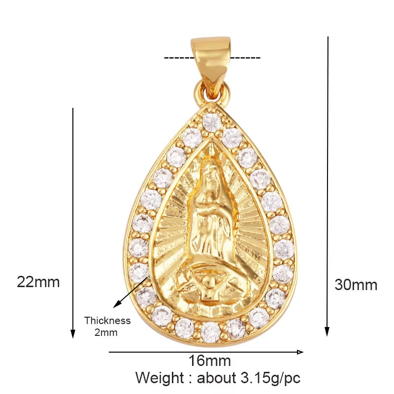 18k Gold Drop Virgin Pendant with Zirconia 30mm, 1pc