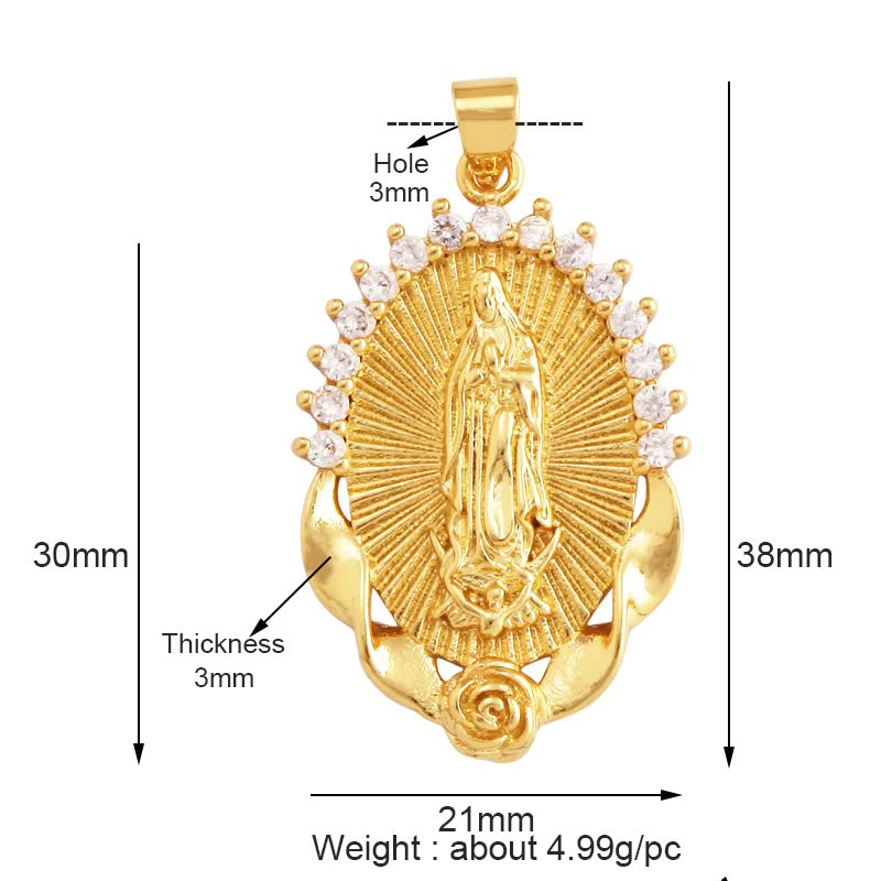18k Gold Oval Virgin Pendant with Zirconia 38mm, 1pc