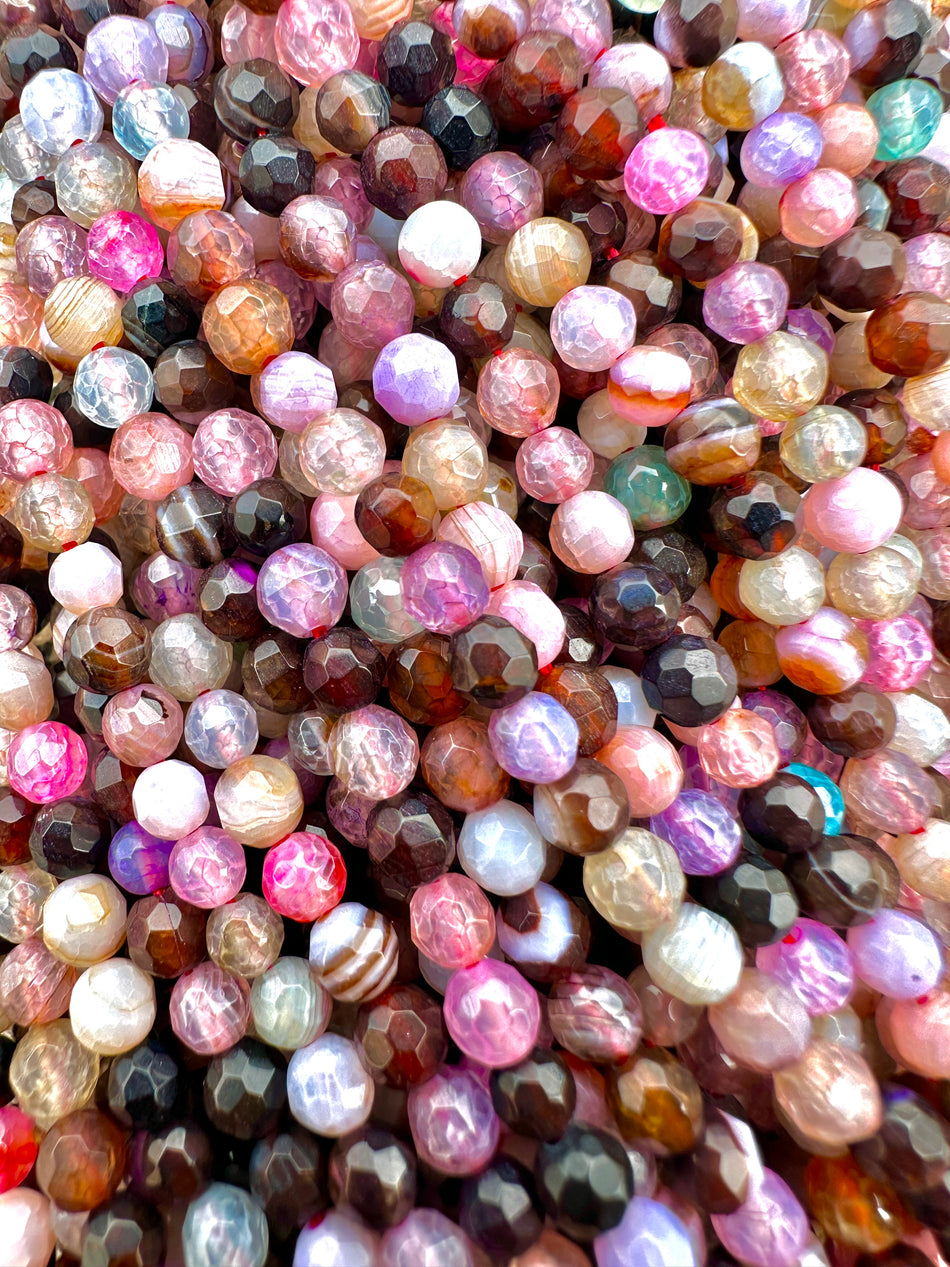 Faceted Multicolor Round Agate Strand, 4mm