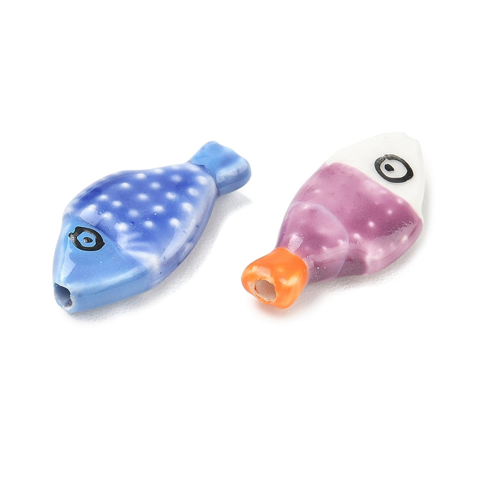 Porcelain Mixed Color Fish Beads 26mm, 3pcs