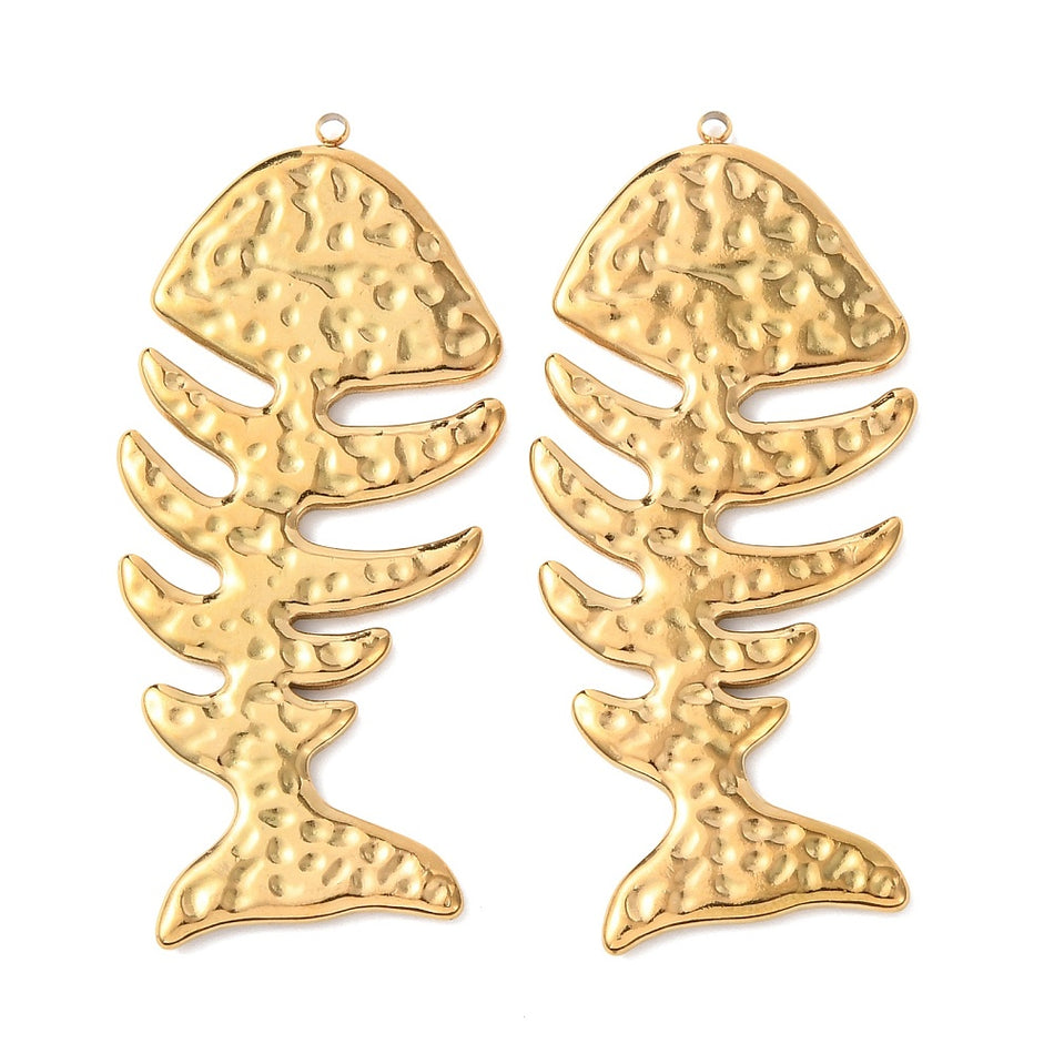 Stainless Steel Textured Fish Bone Pendant 58mm, 1pc