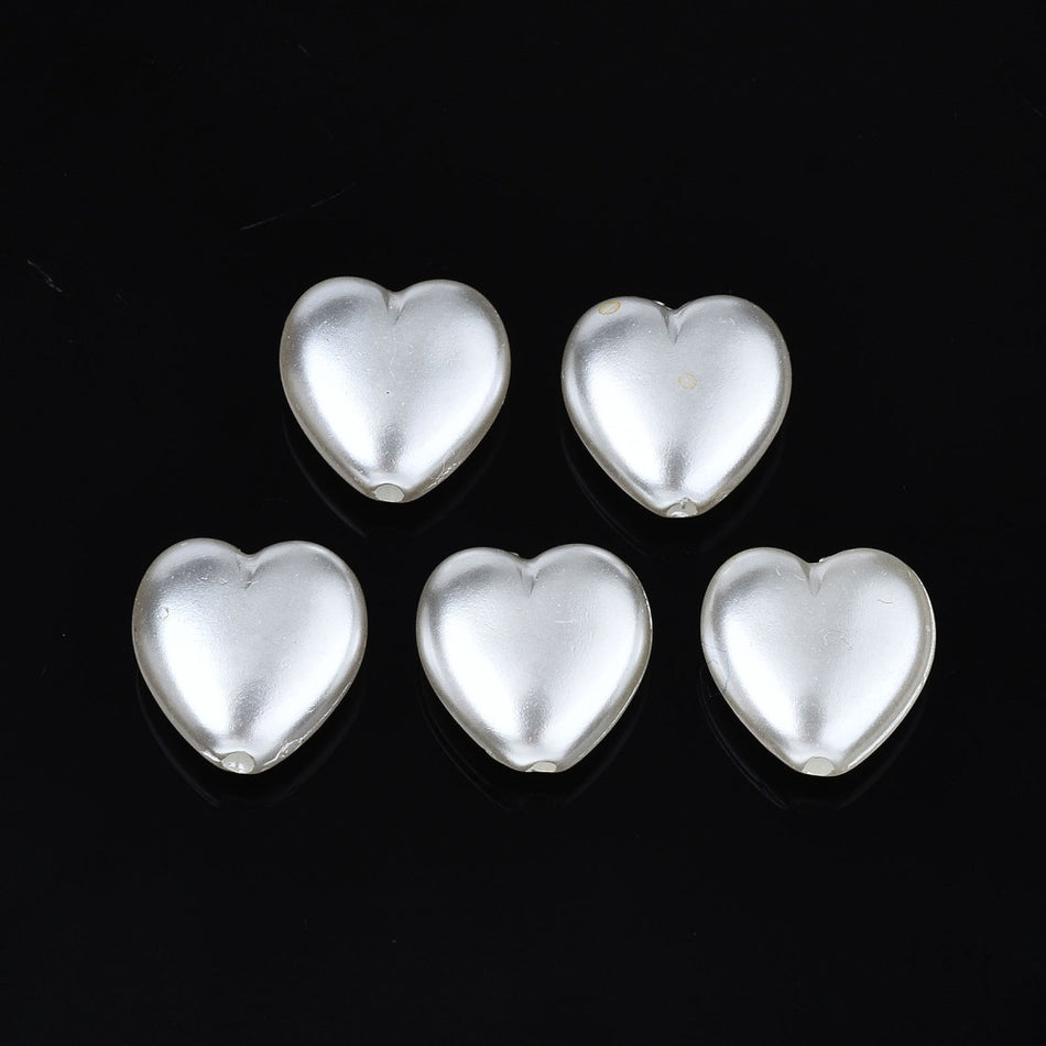 Pearl Acrylic Heart Beads 12mm, 100pcs