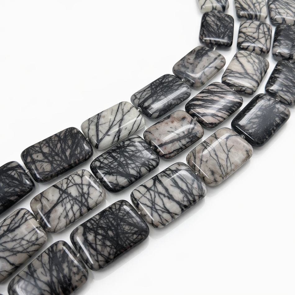 Black-White Stripe Gemstone Bead 20mm Strand