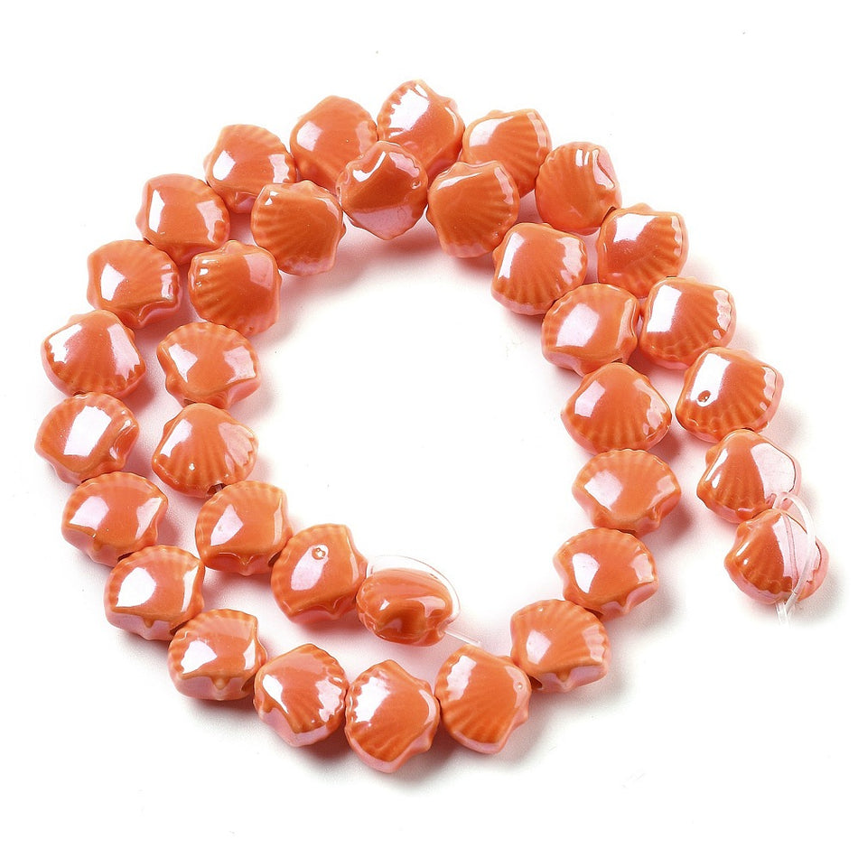 Orange Shell Ceramic Bead Strand, 10mm