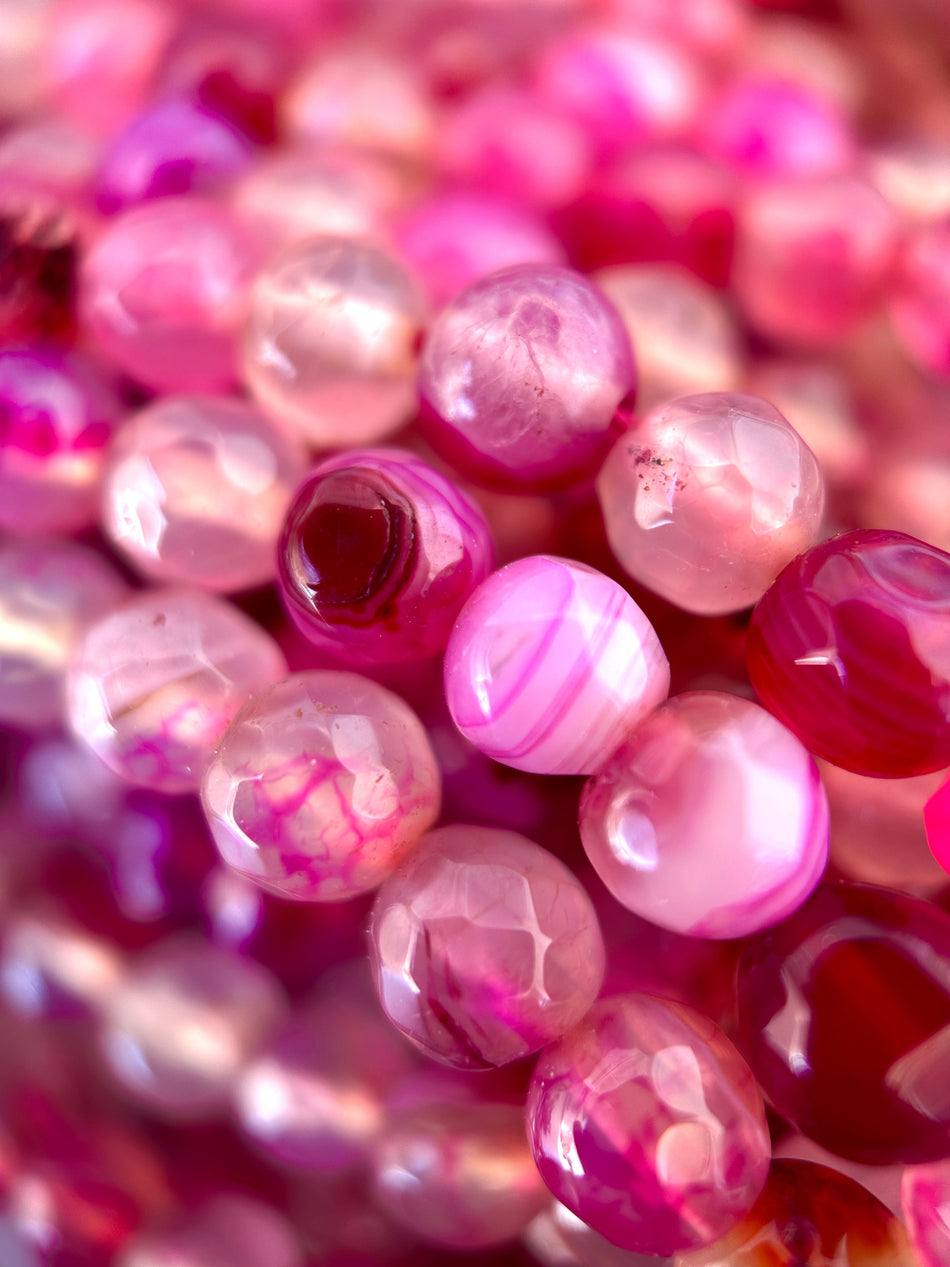 Faceted Round Fuchsia Agate Strand, 6mm