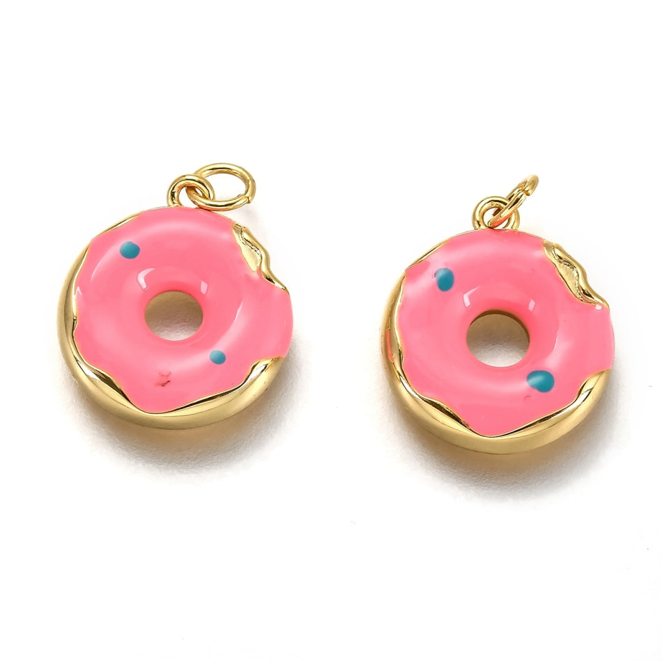 18K Gold Plated Donut Pendant 15mm, 2pcs