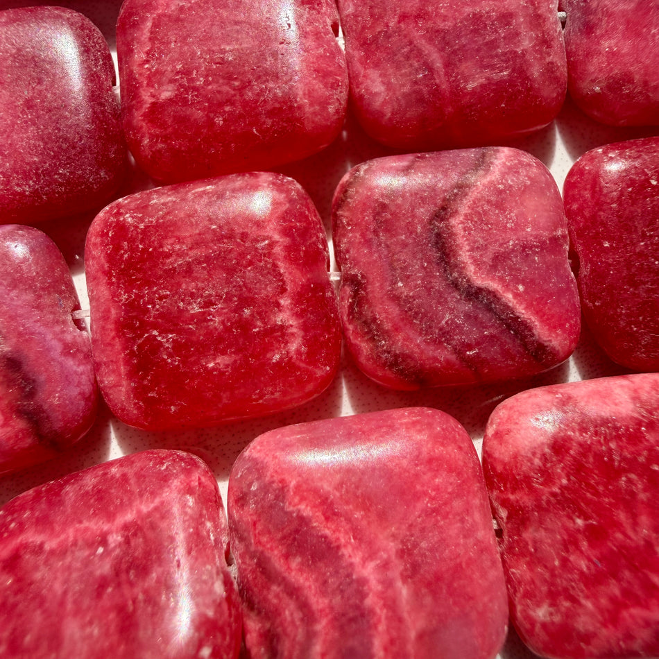 Square Red Jade 20mm Bead Strand