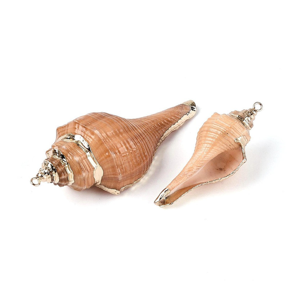 Electroplated Natural Conch Shell Pendant 50mm, 2pcs