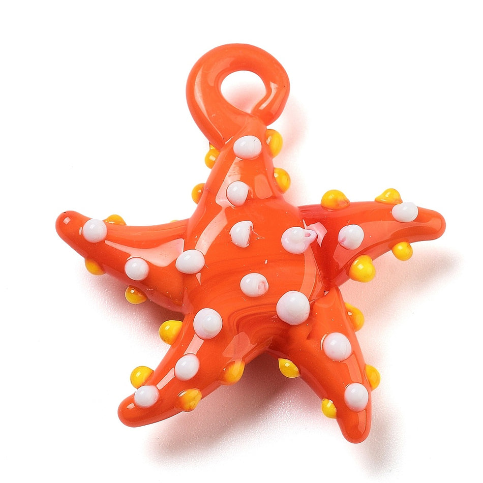 Solid Star Fish Lampwork Pendant 34mm, 1pc