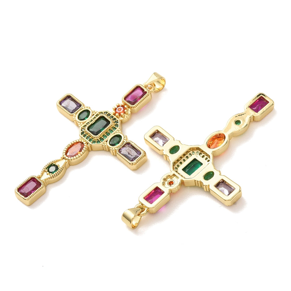 18k Gold-Plated Cross with Zirconia Pendant 48mm, 1pc