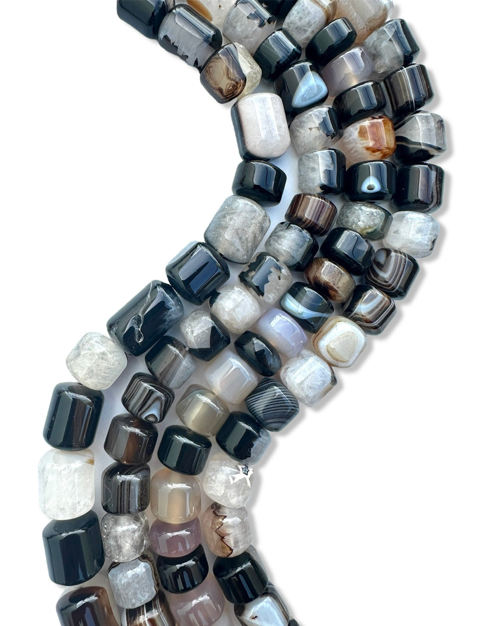 Black Rondelle Agate Strand, 14mm