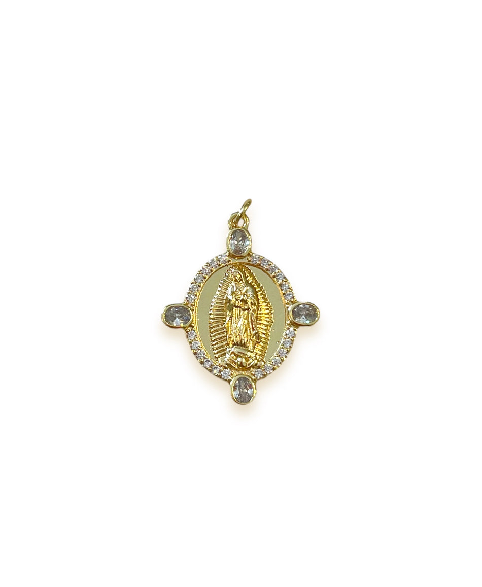 Gold Filled Zirconia Guadalupe’s Virgin Pendant, 1pc