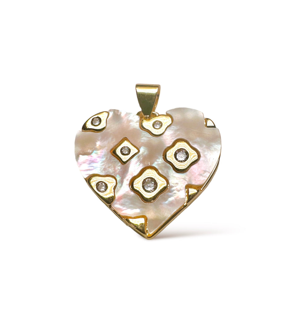 Mother of Pearl Heart Pendant with Zirconia 20mm, 1pc