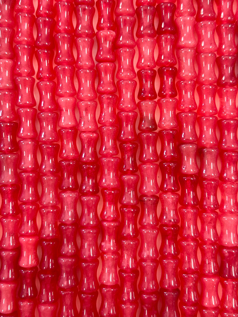 Red Pink Hourglass Shape Jade Bead Strand, 12mm