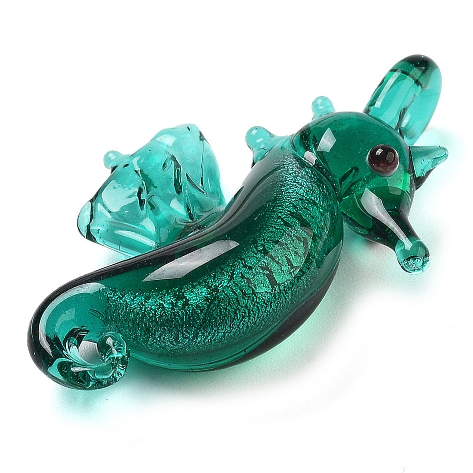 Teal Lampwork Seahorse Pendant 42mm, 1pc