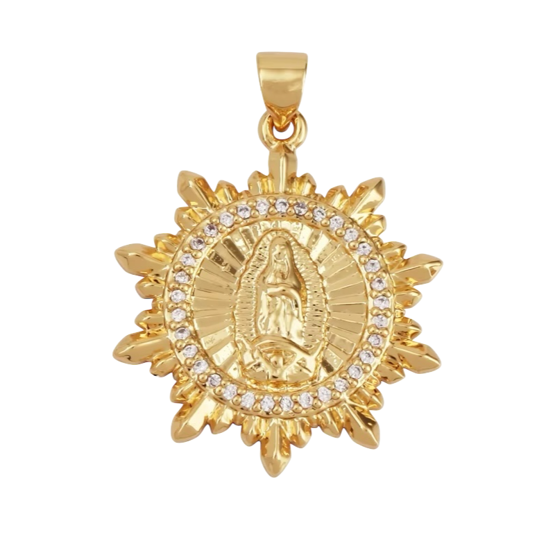 18k Gold Virgin Pendant with Zirconia 30mm, 1pc
