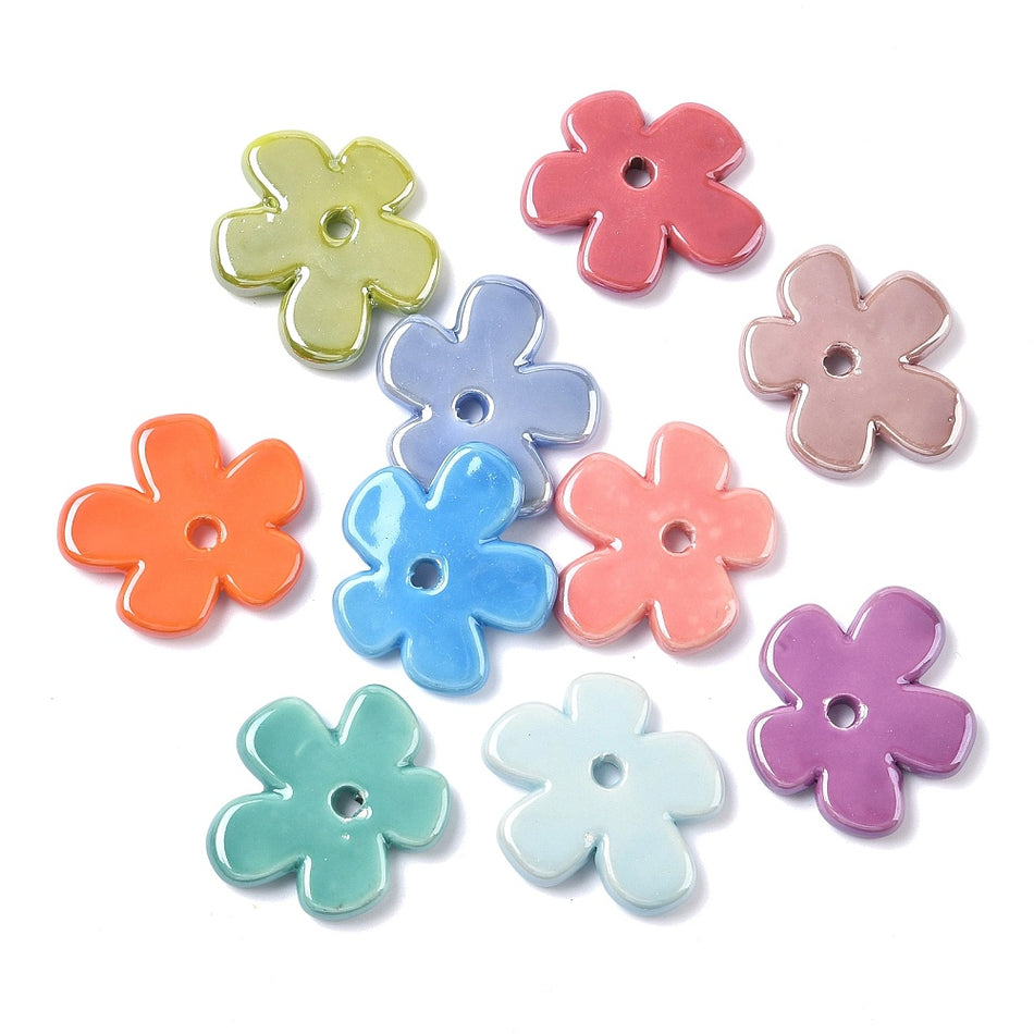 Ceramic Mixed Color Flower Beads 34mm, 4PCS