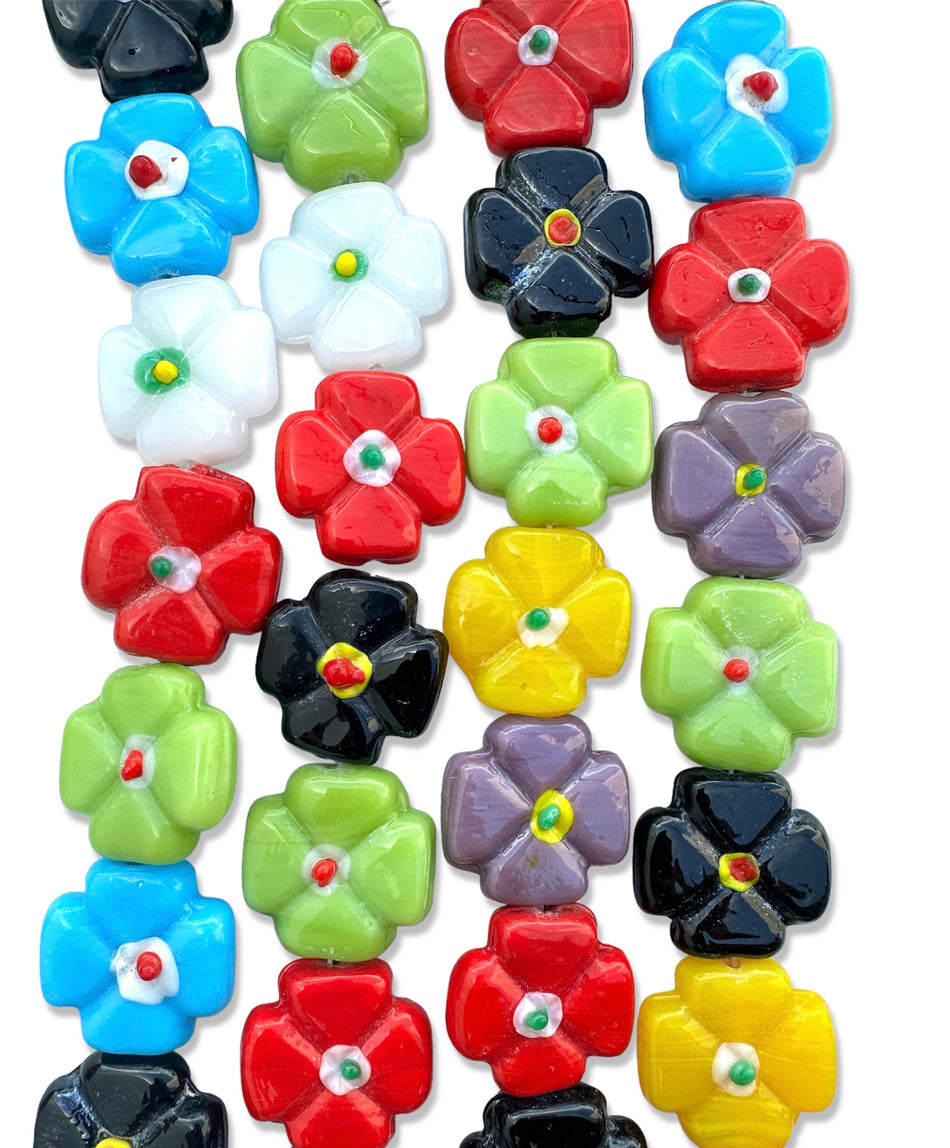 Multicolor Lampwork Flower Bead Strand, 30mm