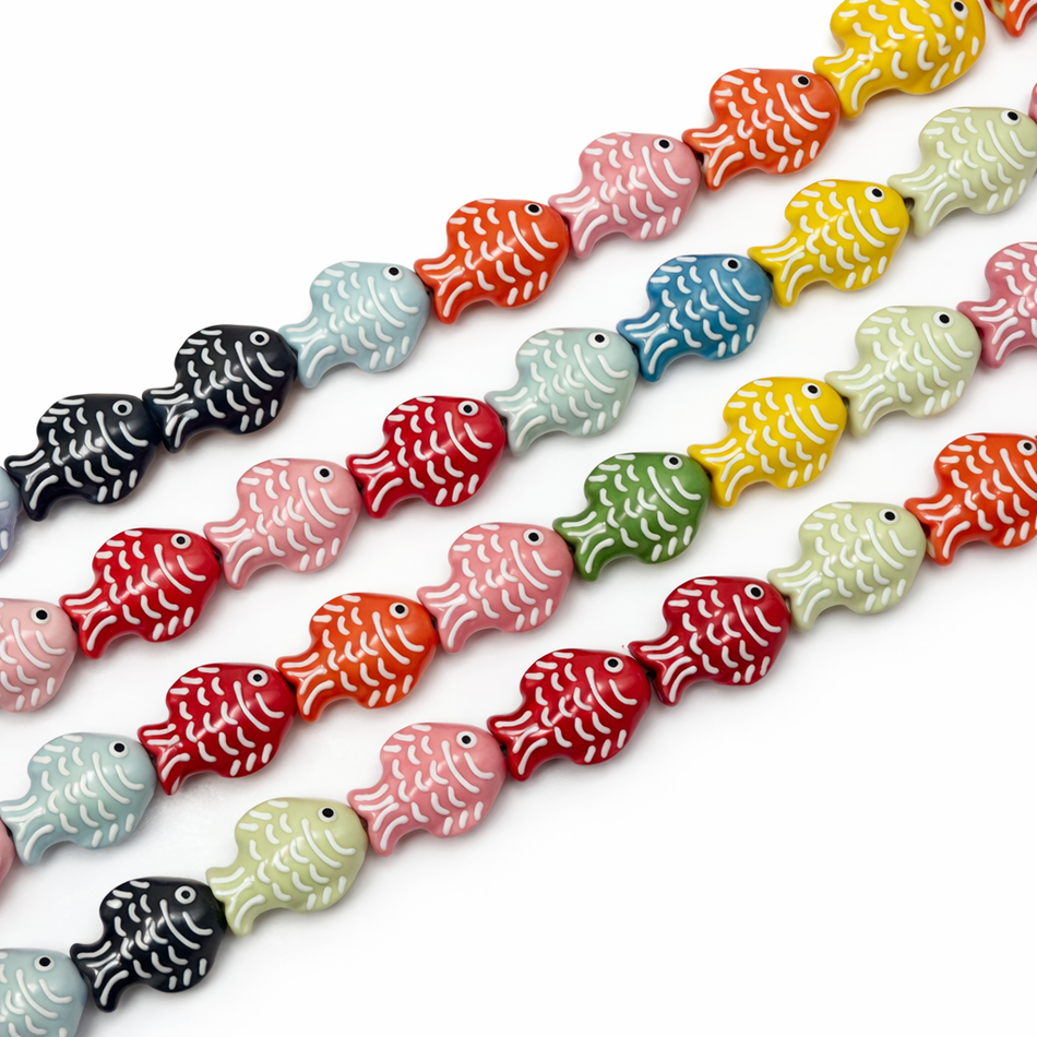 Multicolor Ceramic Fish Beads 26mm, 2pcs