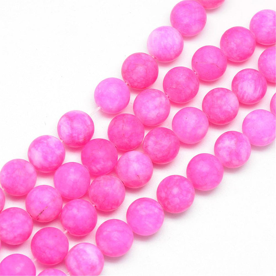 Frosted Round Jade Bead Strand, 10mm