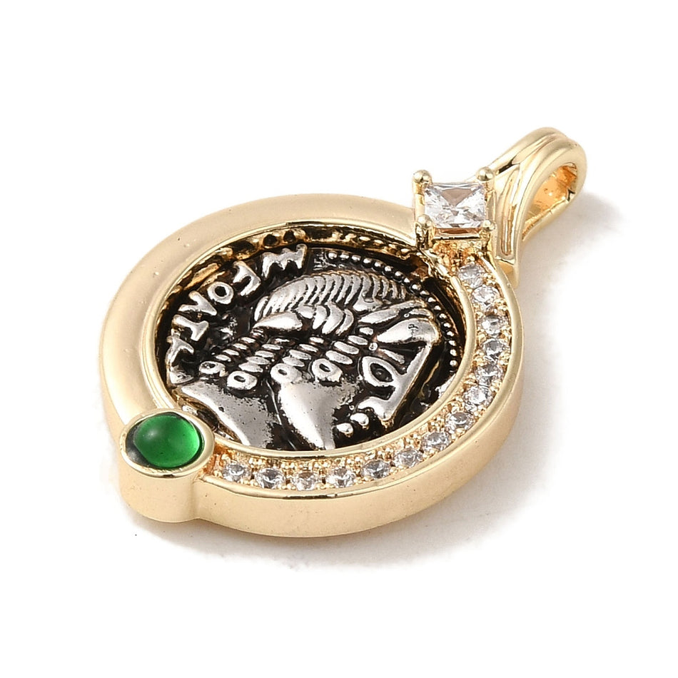 18k Gold-Plated Coin Pendant with Zirconia 26mm, 1pc