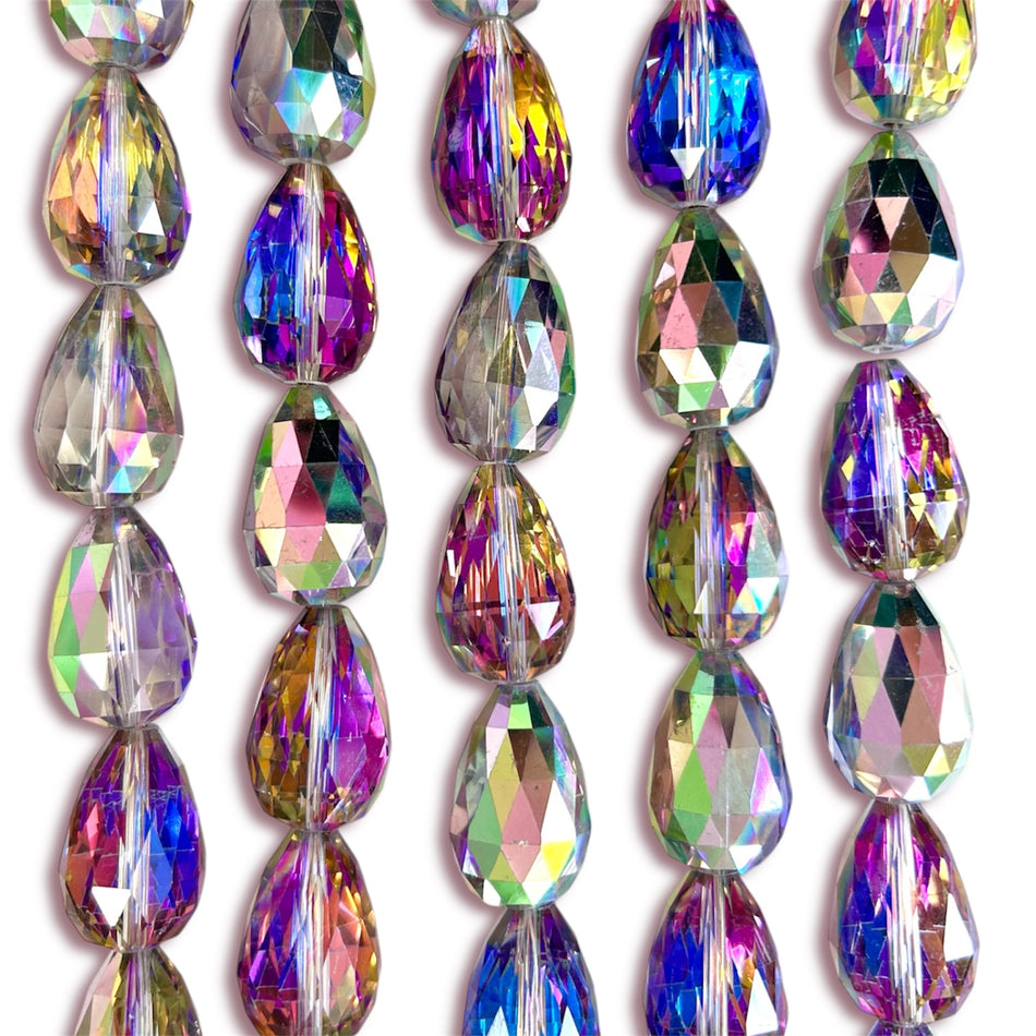 Faceted Drop Crystal Bead Strand, 25mm