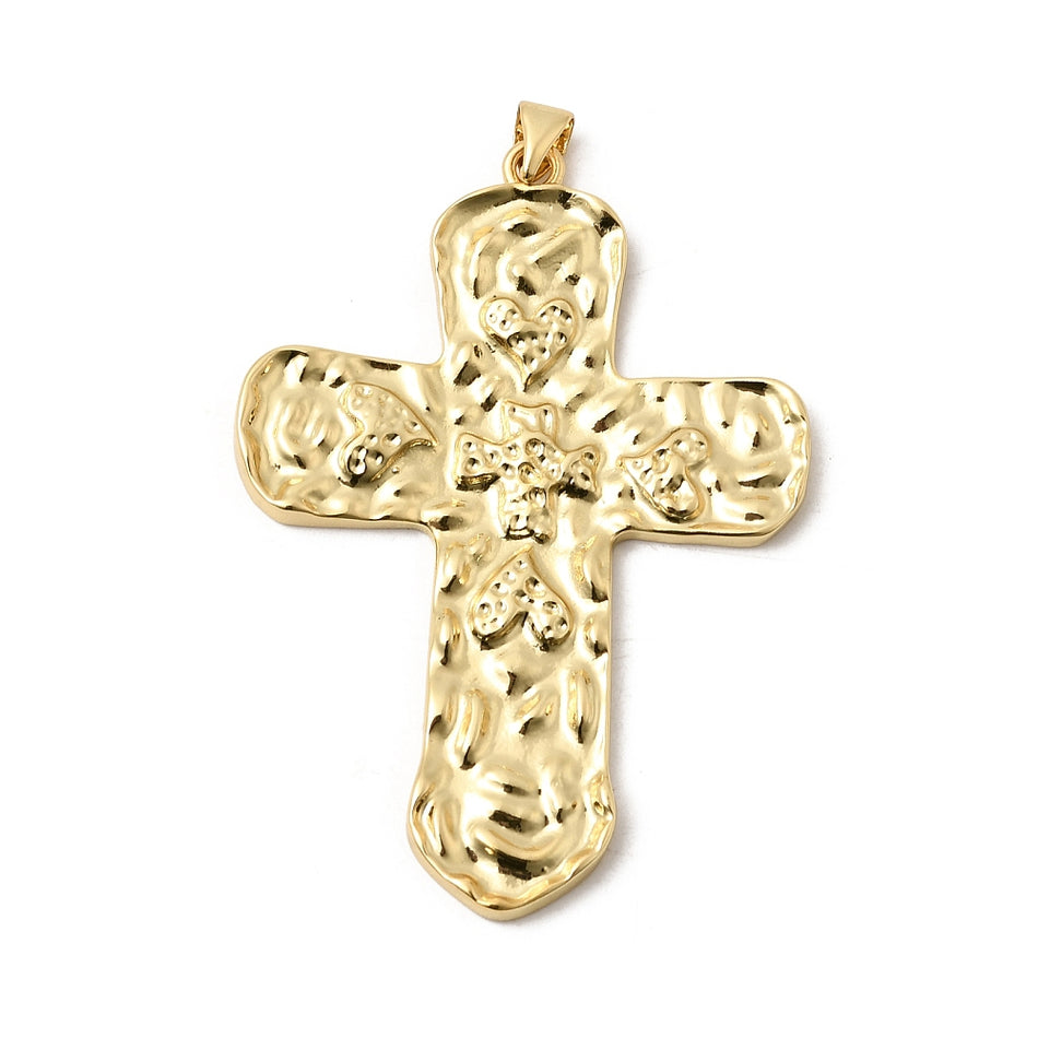 18k Gold-Plated Cross Pendant 50mm, 1pc