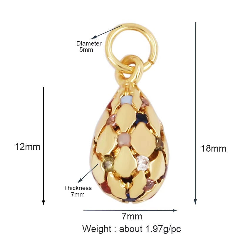 18k Gold Drop Pendant with Multicolor Zirconia 18mm, 1pc
