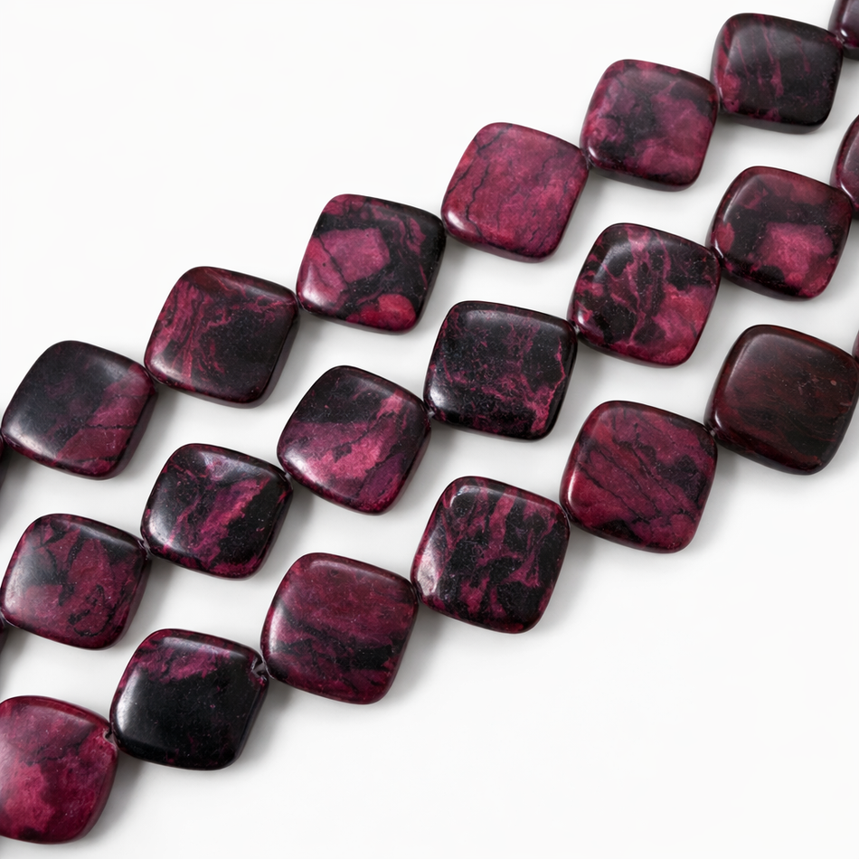 Squared Red Wine Gemstone Bead 18mm Strand