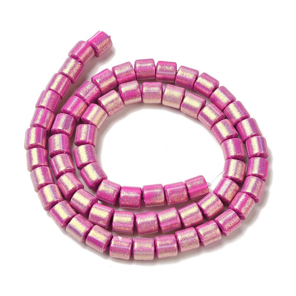 Glittery Polymer Clay Barrel Bead Strand 7mm