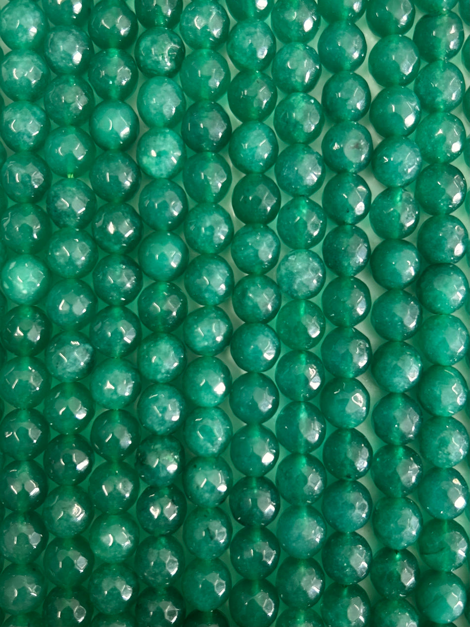 Faceted Green Round Jade Bead Strand, 10mm