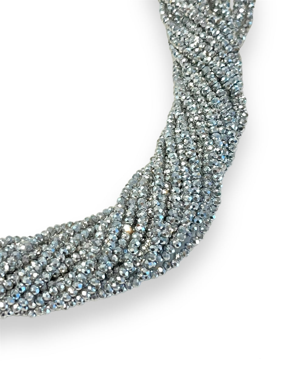 Silver Rondelle Crystal Strand, 2mm