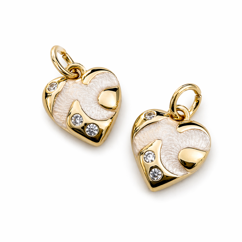 Gold-Filled Heart Pendant with Zirconia 12mm, 2pcs