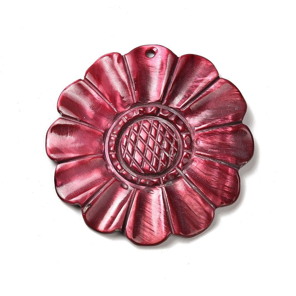 Dark Red Natural Shell Flower Pendant 50mm, 1pc