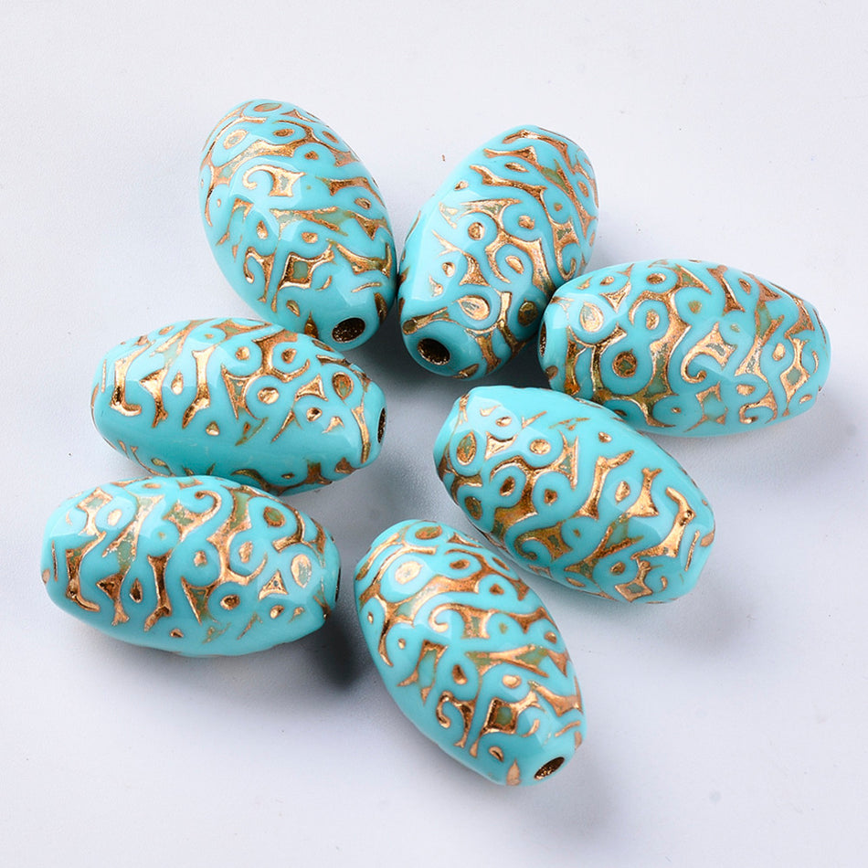Turquoise Oval Acrylic Beads, 10pcs