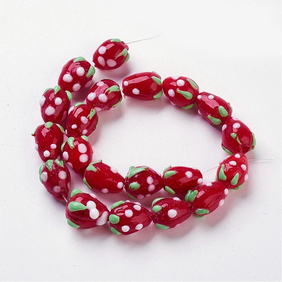 Strawberry Red Lampwork Bead 10mm, 8pcs