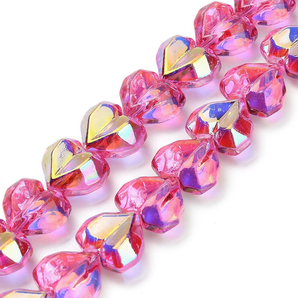 Faceted Heart Crystal Bead Strand, 15mm