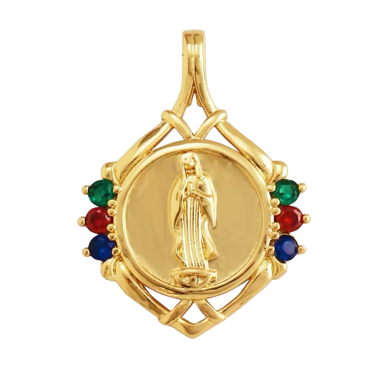 18k Gold Virgin Pendant with Zirconia 29mm, 1pc