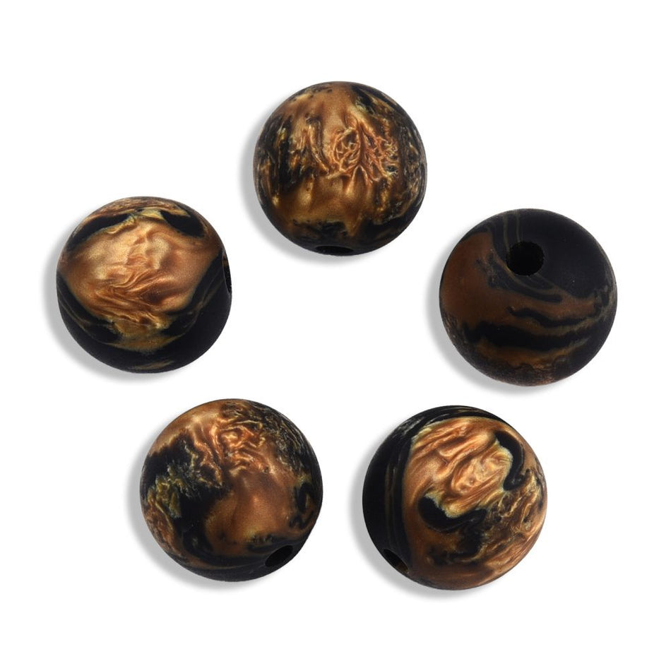 Black and Gold Round Resin Bead 13mm, 10pcs