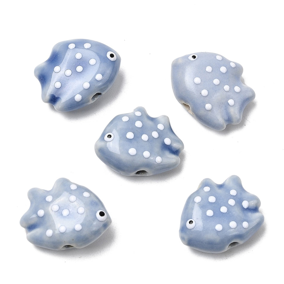 Porcelain Dot Fish Ceramic Beads 16mm, 4pcs