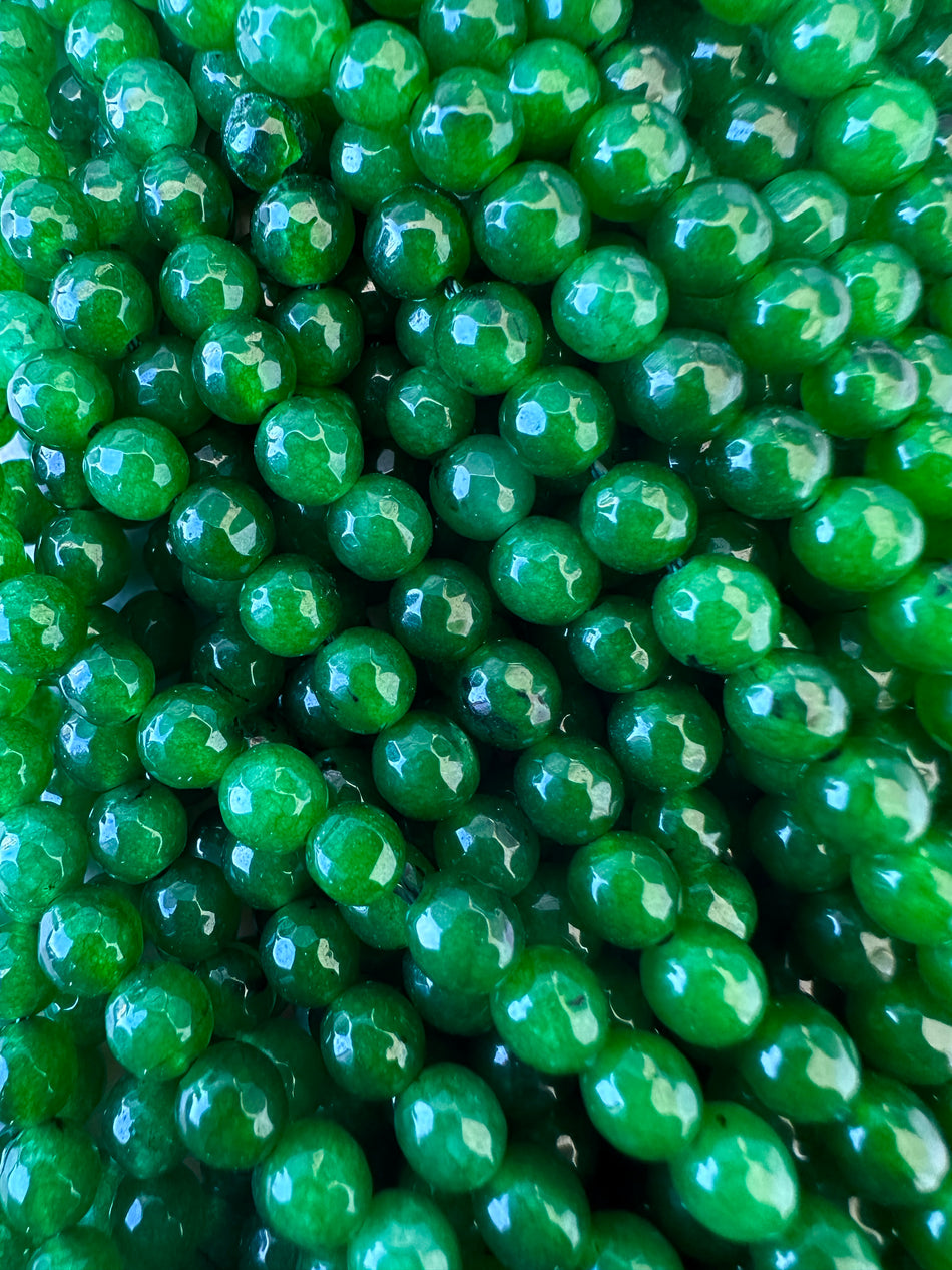 Faceted Green Round Jade Strand, 6mm