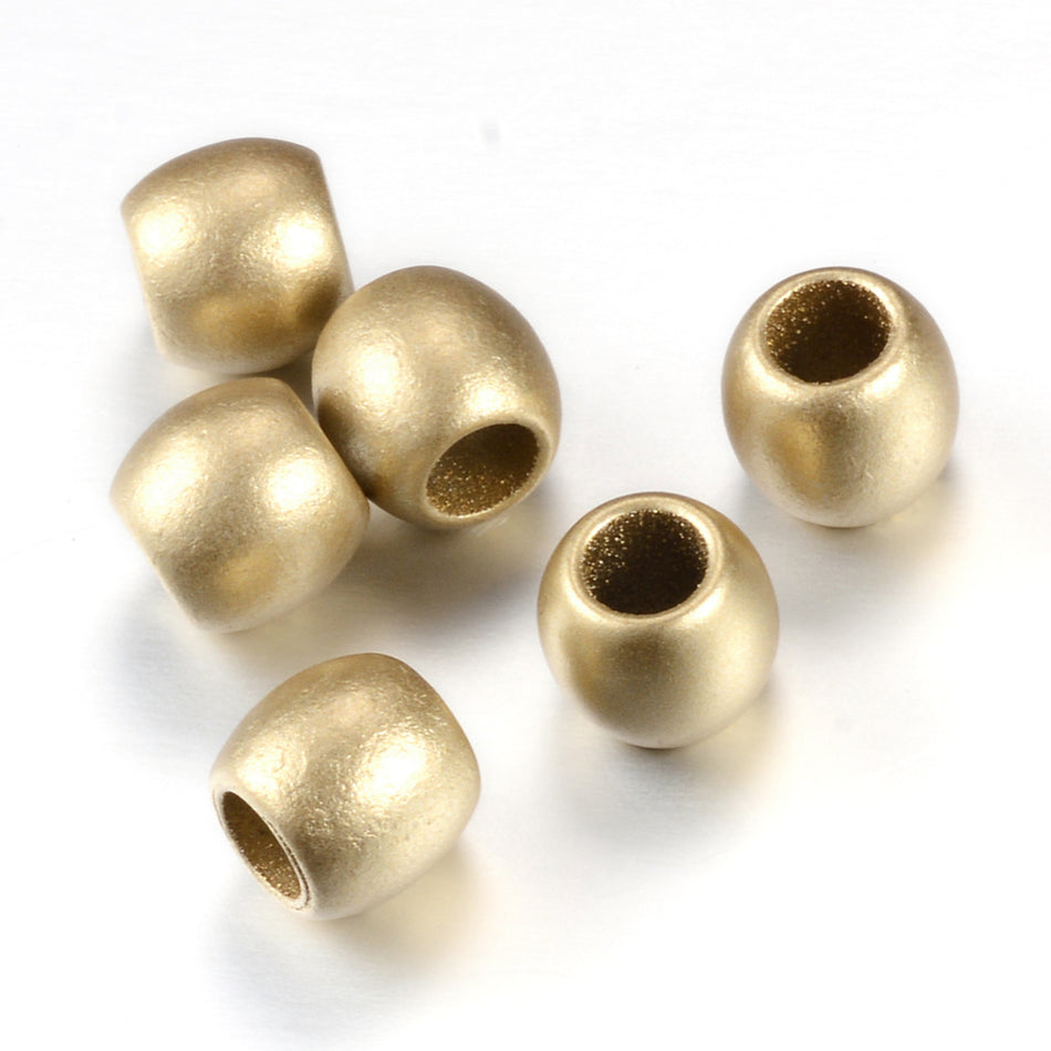 Gold Matte Large Hole Barrel Acrylic Beads 10mm, 40pcs