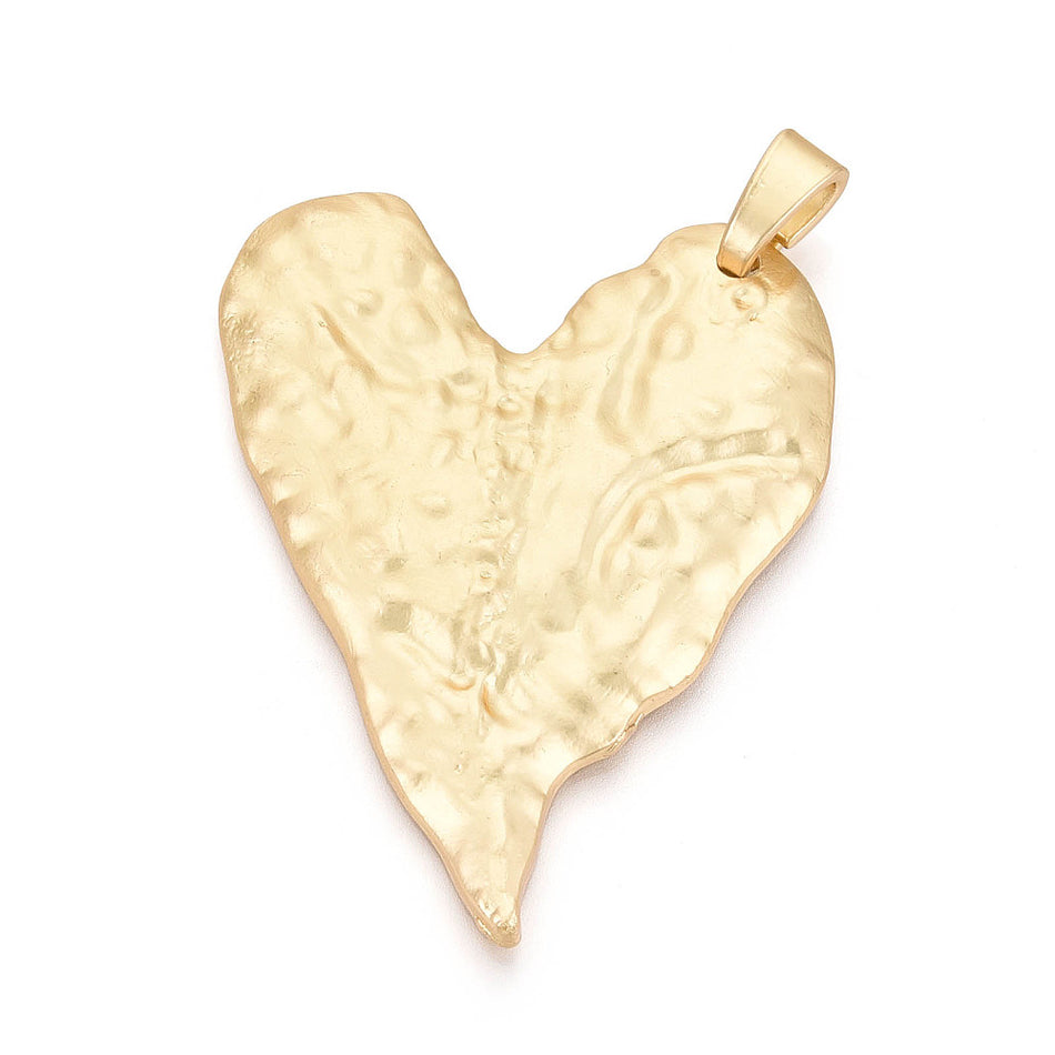 Matte Gold Plated Heart Pendant, 78mm, 1pc