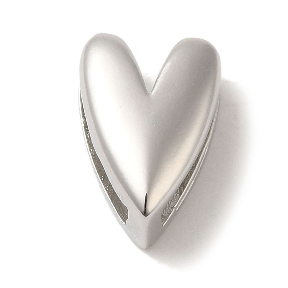 18k Gold Plated Heart Bead Slider 15mm, 1pc