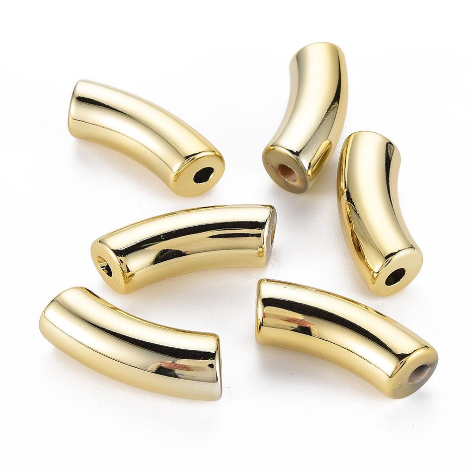 Gold Curved Tube Acrylic Bead 34mm, 10pcs