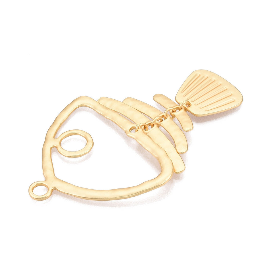 Matte Gold-Plated Fish Bone Pendant 111mm, 1pc