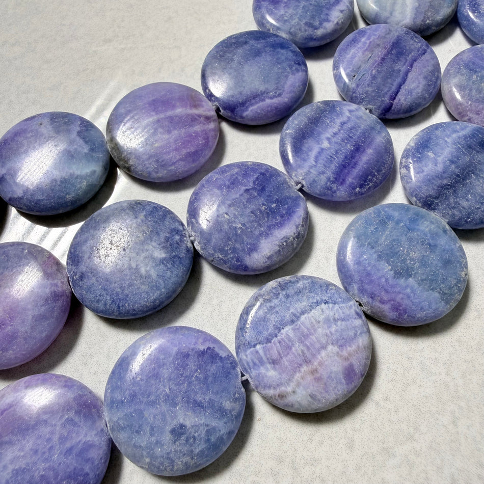 Round Blue-Purple Howlite Coin Bead 26mm Strand