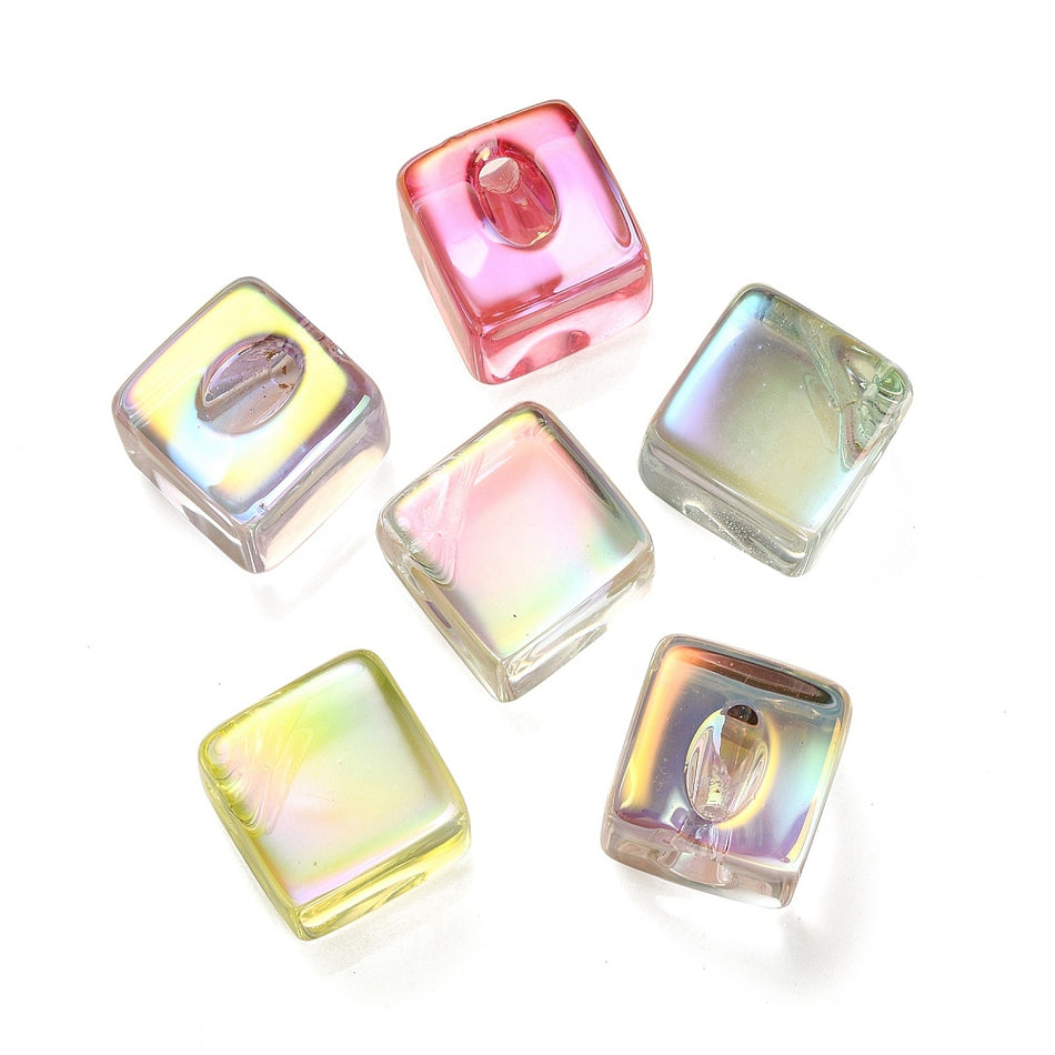 Mixed Color Iridescent Bubble Acrylic Cube 19mm, 10pcs